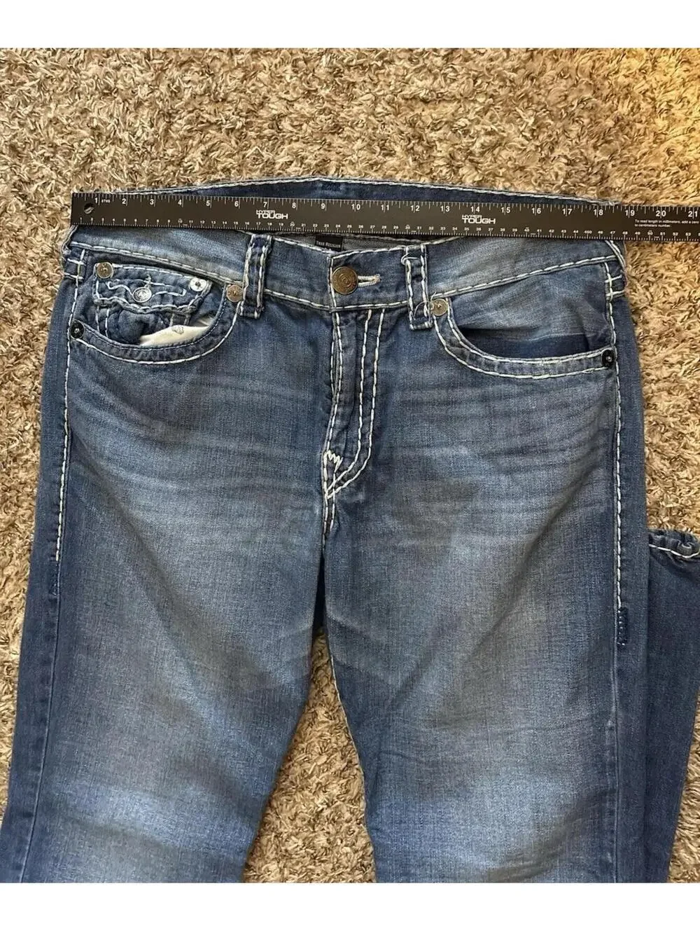 True Religion Geno Relaxed Slim Men's Size 36x33 Blue Jeans W Flap Super T